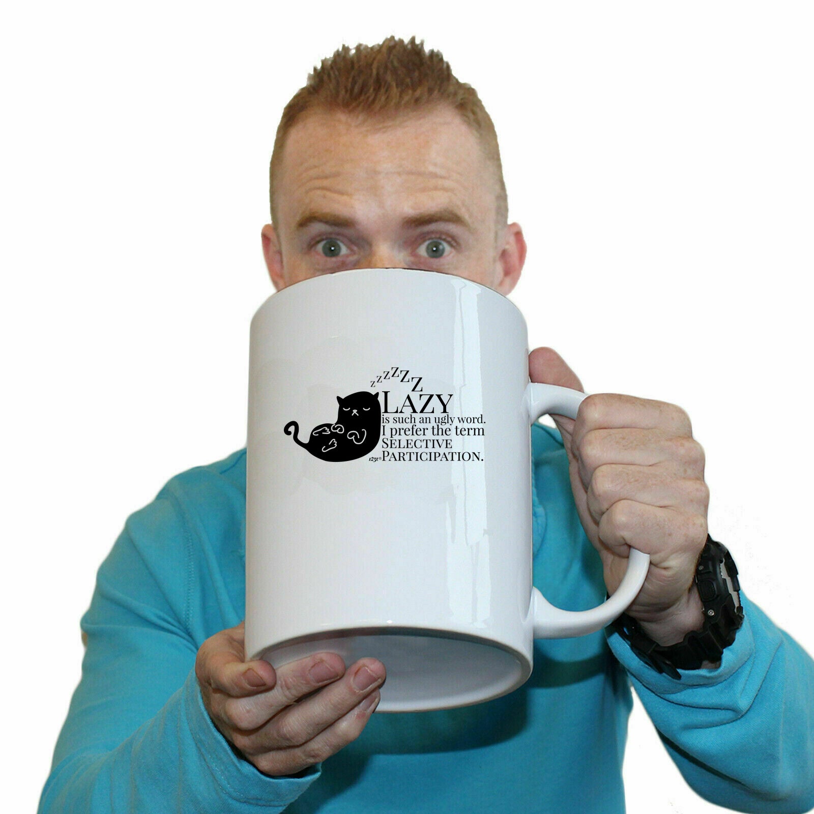 Cat Lazy Is Such An Ugly Word Selective Participation - Funny Giant 2 Litre Mug Cup