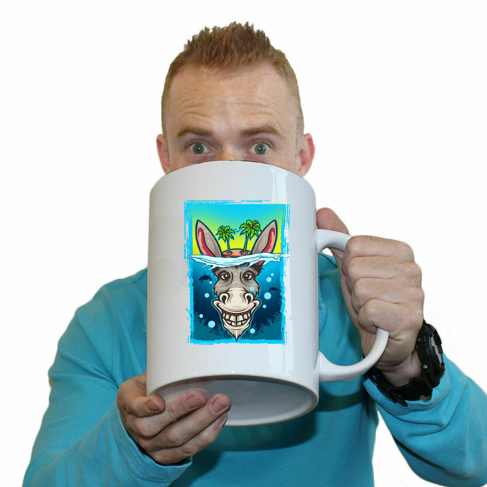Happy Donkey Desert Island - Funny Giant 2 Litre Mug