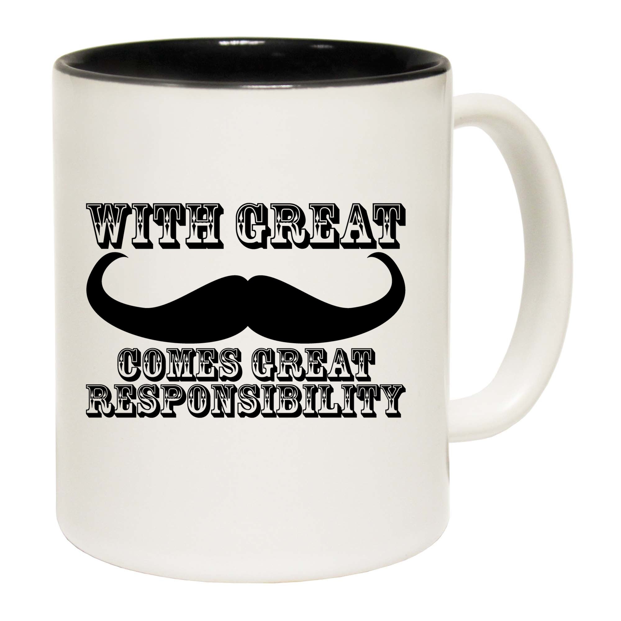 With Great Moustache Comes Great Responsibility Black - Funny Coffee Mug