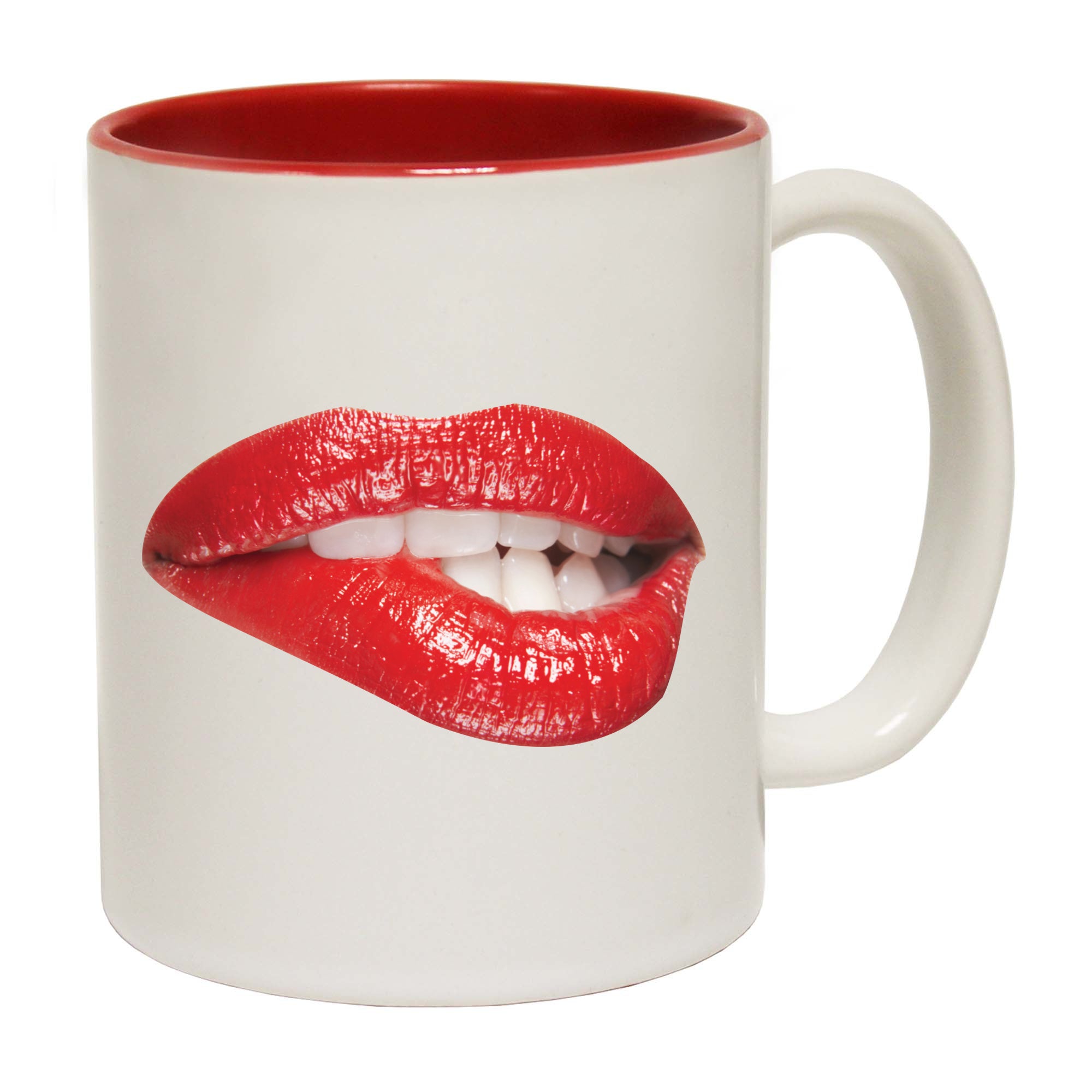 Biting Red Lips - Funny Coffee Mug Cup