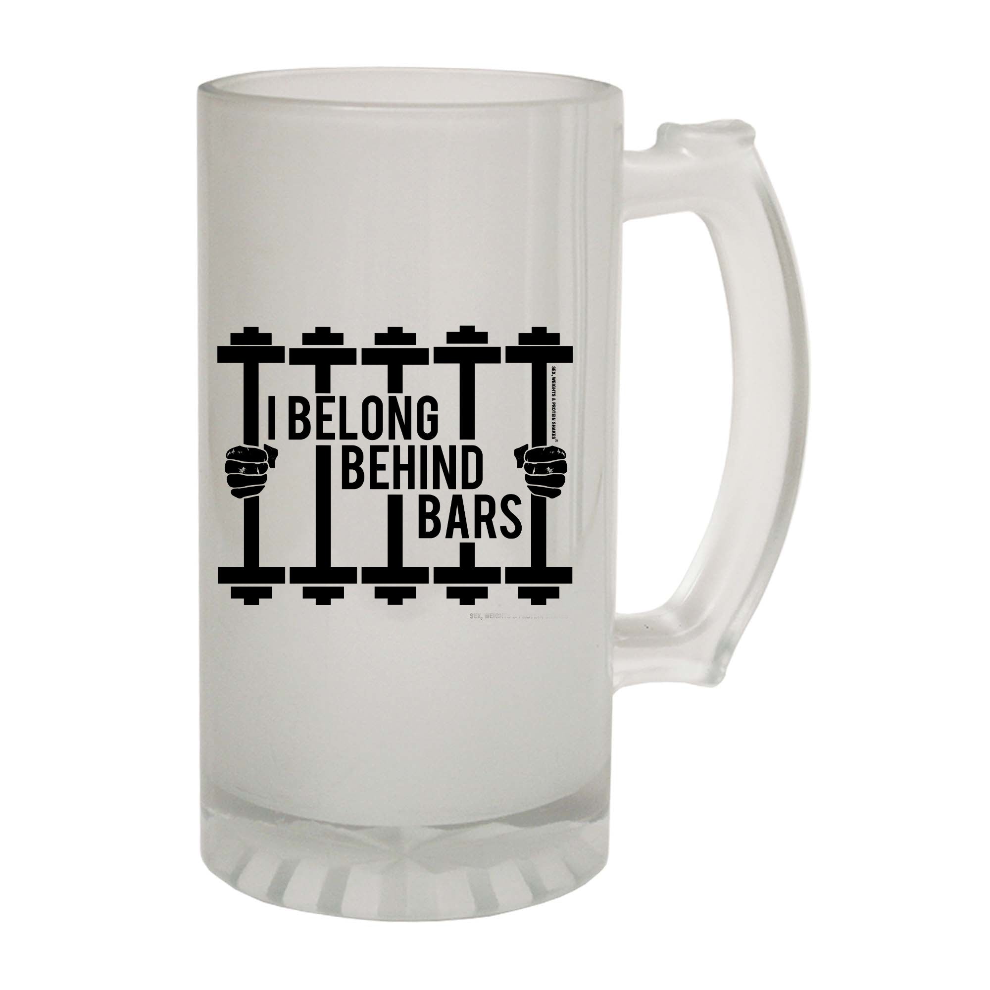 Swps I Belong Behind Bars Dumbell - Funny Beer Stein