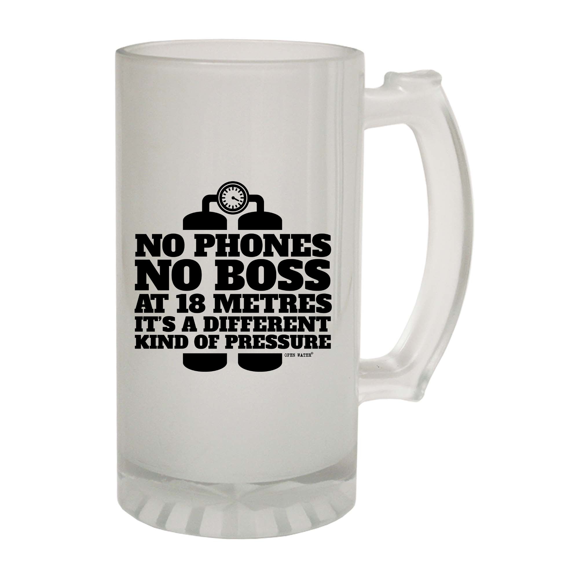 Ow No Phones No Boss At 18 Meters Pressure - Funny Beer Stein