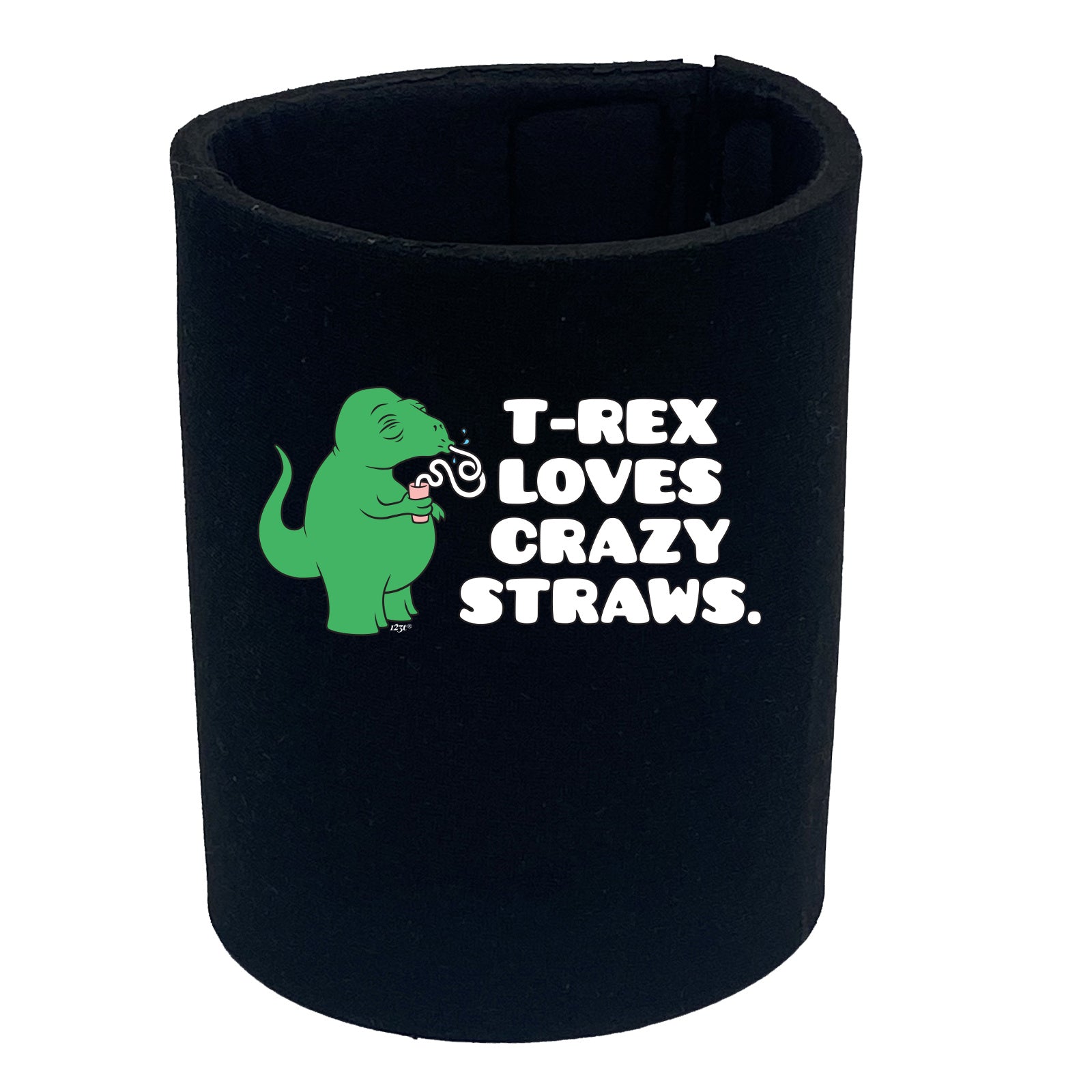 Trex Loves Crazy Straws Dinosaur - Funny Stubby Holder