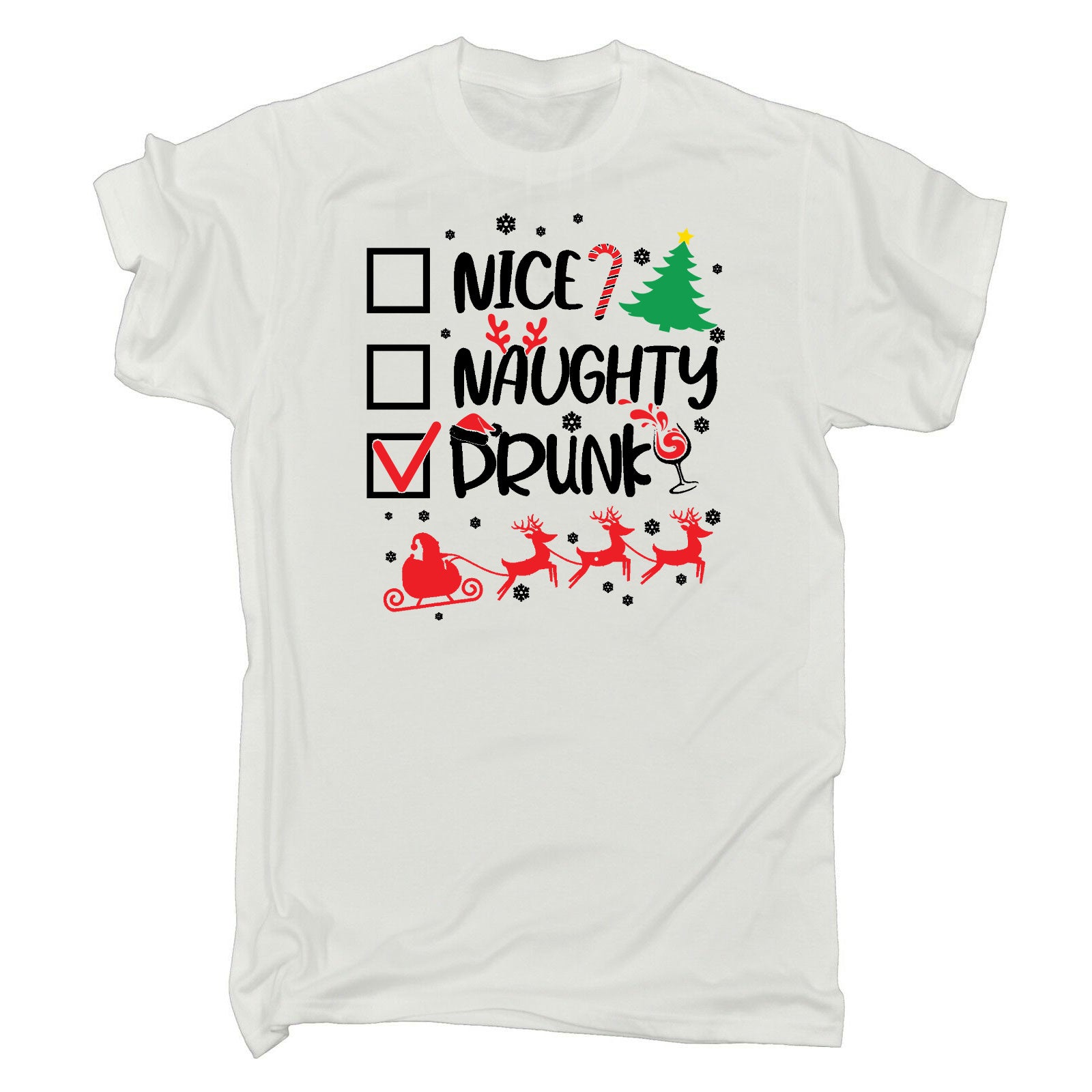 Nice Naughty Drunk Christmas Funny - Mens Funny T-Shirt Tshirts