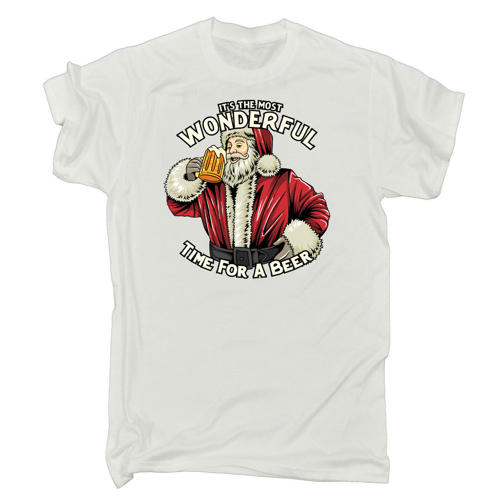 Most Wonderful Time For A Beer V2 Santa Christmas - Mens Funny T-Shirt Tshirts