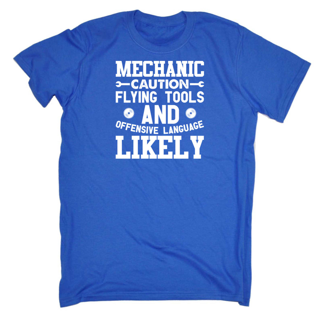 Mechanic Caution Flying Tool Offensive Language - Mens 123t Funny T-Shirt Tshirts