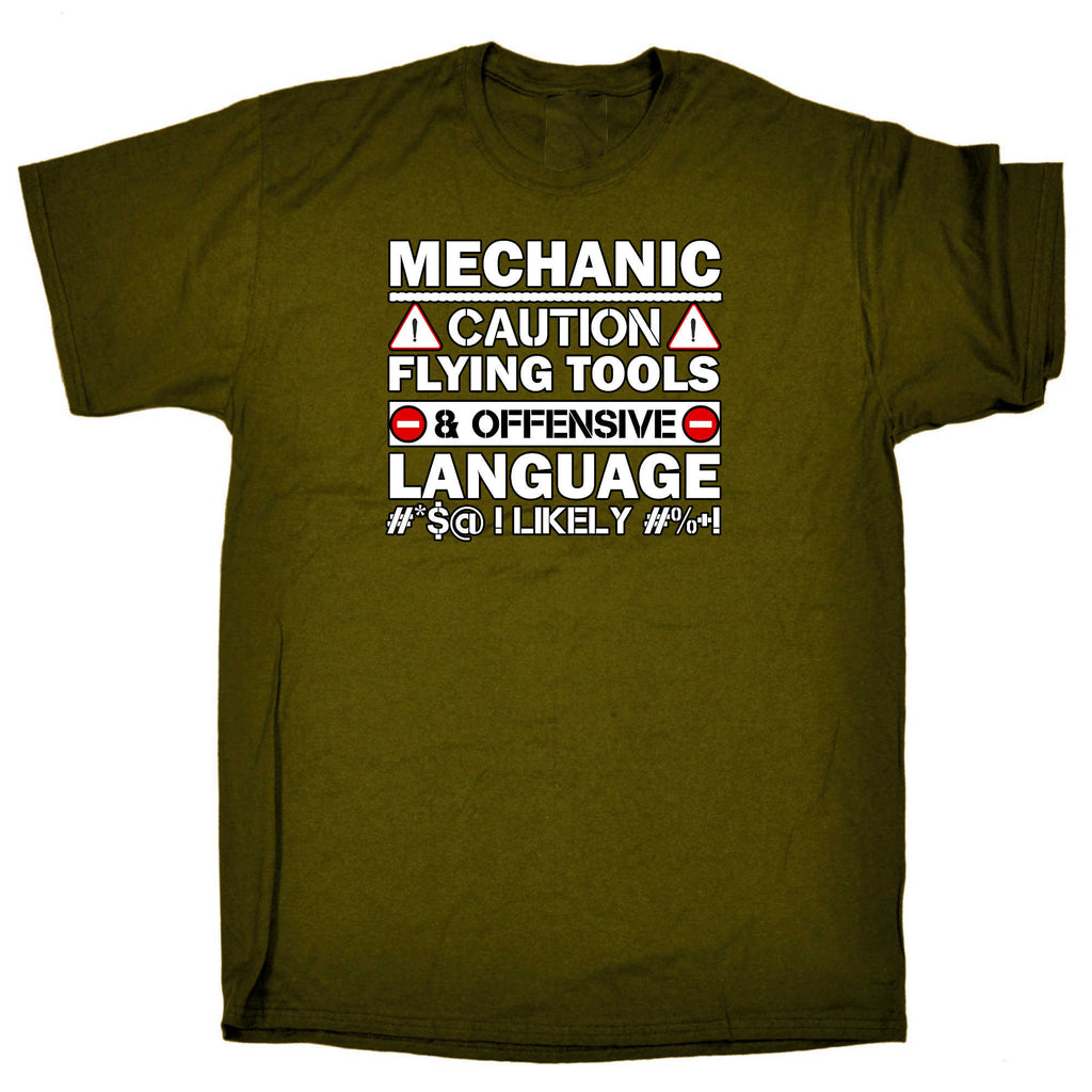 Mechanic V2 Caution Flying Tools & Offensive Language Likely - Mens 123t Funny T-Shirt Tshirts