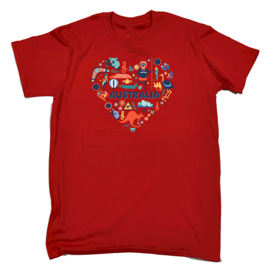 Australia Love Heart Icons Ozzie Country - Mens 123t Funny T-Shirt Tshirts