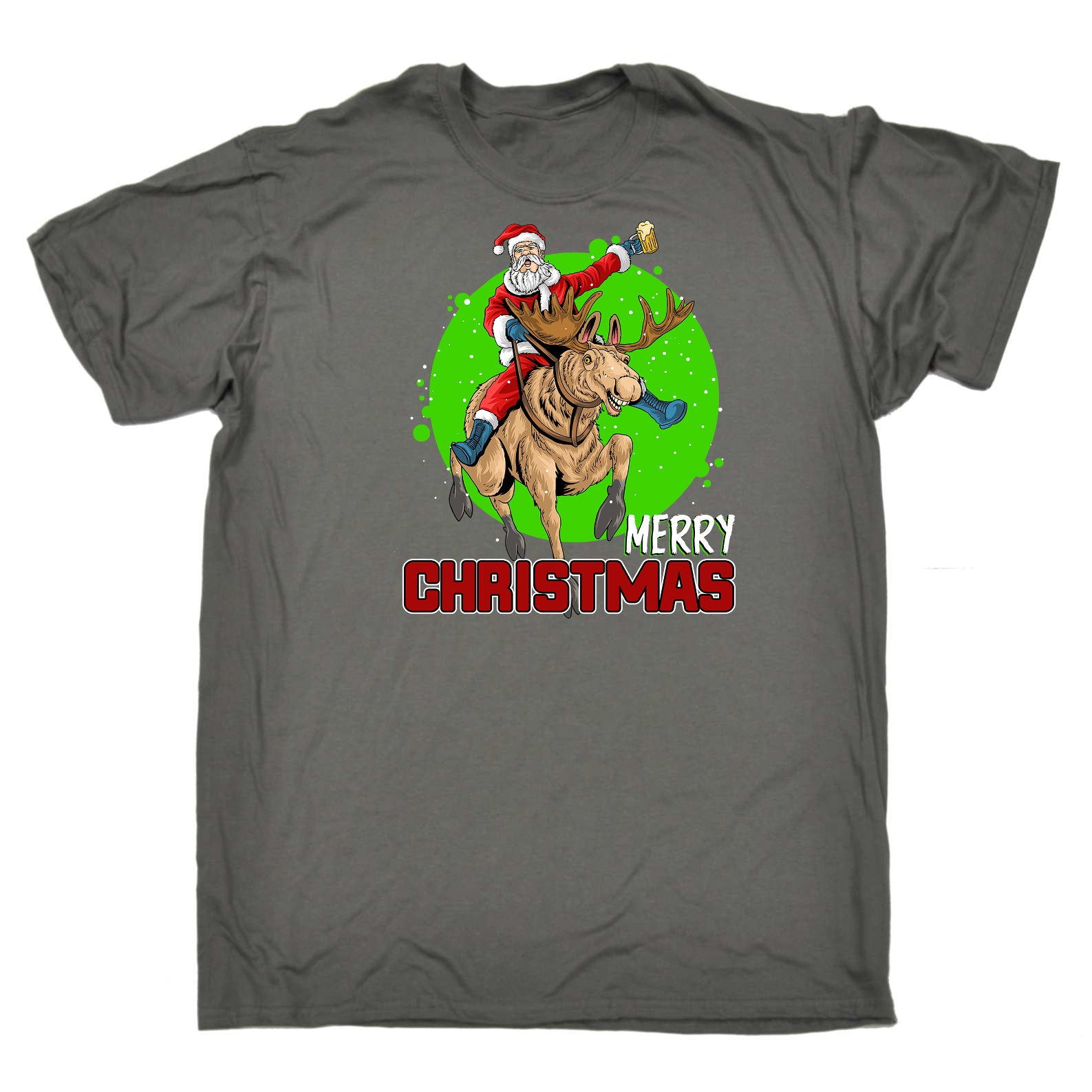 Merry Christmas Santa Riding Reindeer Beer - Mens Funny T-Shirt Tshirts