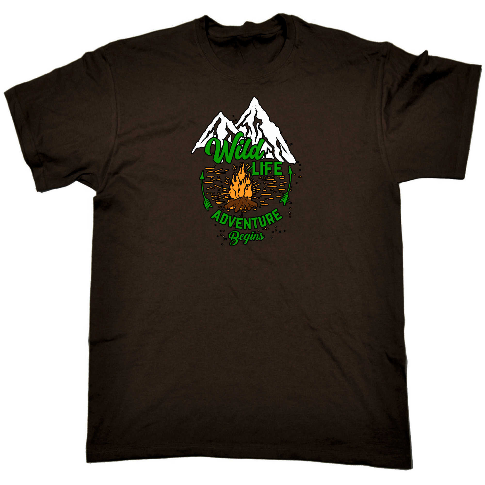 Wild Life Adventure Begins Mountains Camping - Mens 123t Funny T-Shirt Tshirts