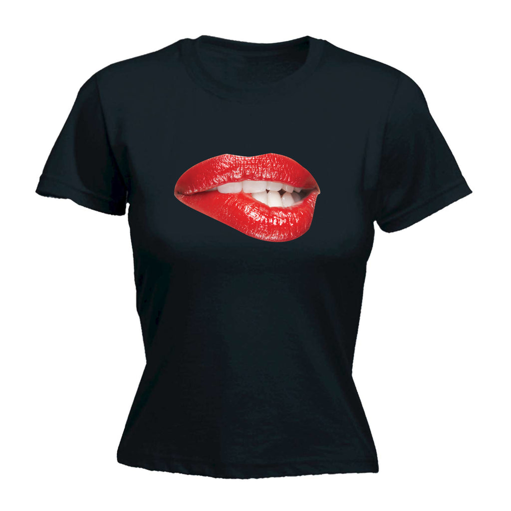 Biting Red Lips - Funny Womens T-Shirt Tshirt
