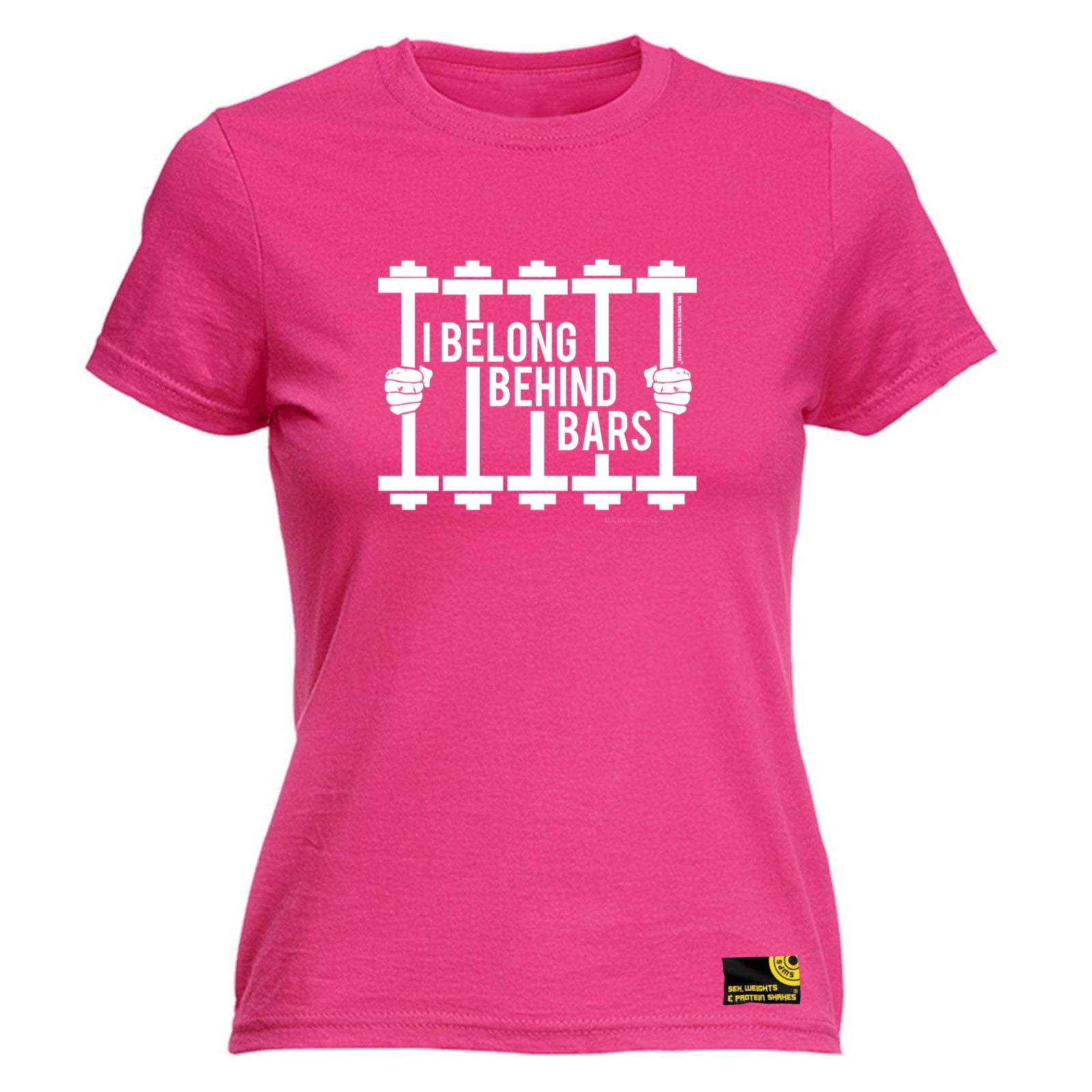 Swps I Belong Behind Bars Dumbell - Funny Womens T-Shirt Tshirt