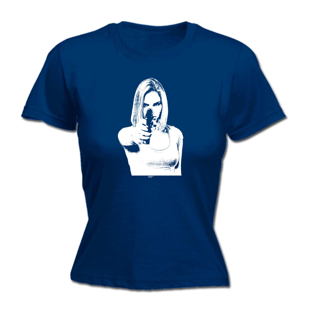 Girl Shooting Blond Gangster - Funny Womens T-Shirt Tshirt