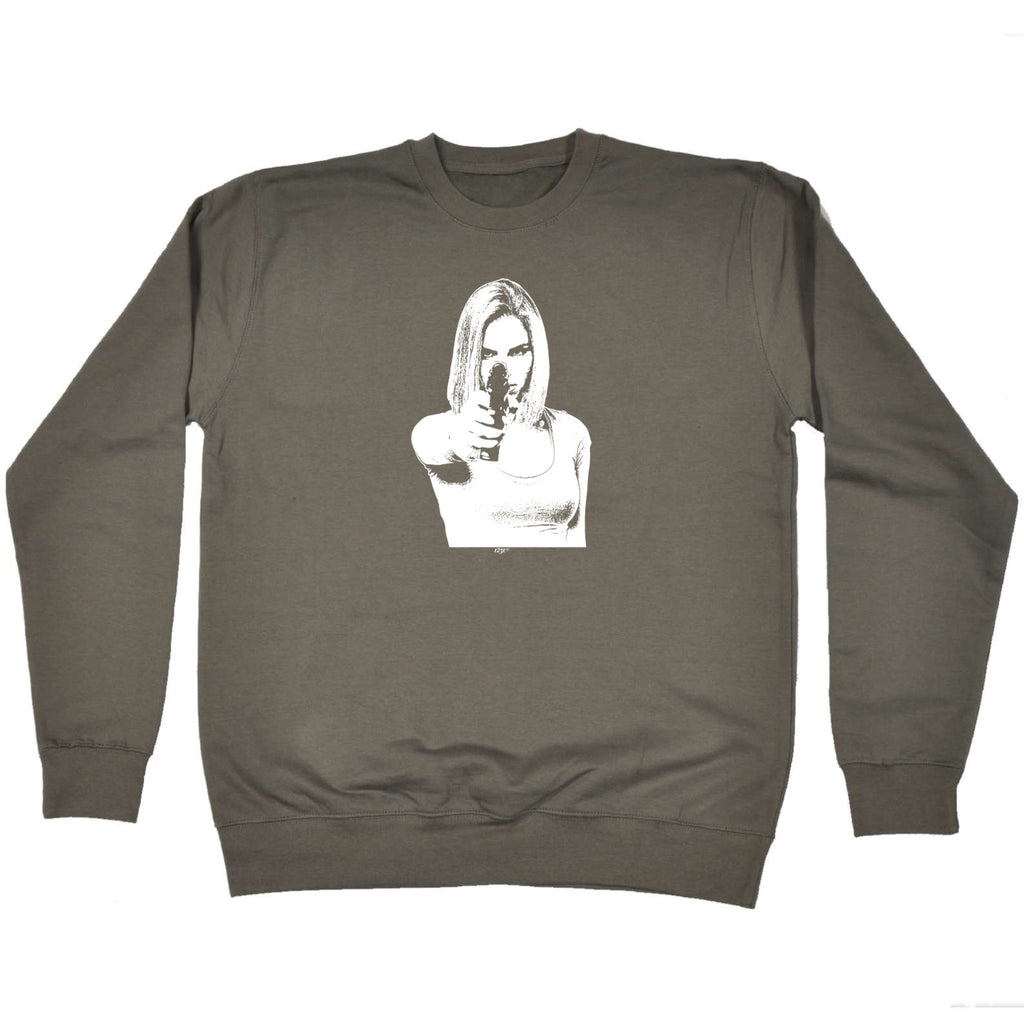 Girl Shooting Blond Gangster - Funny Sweatshirt