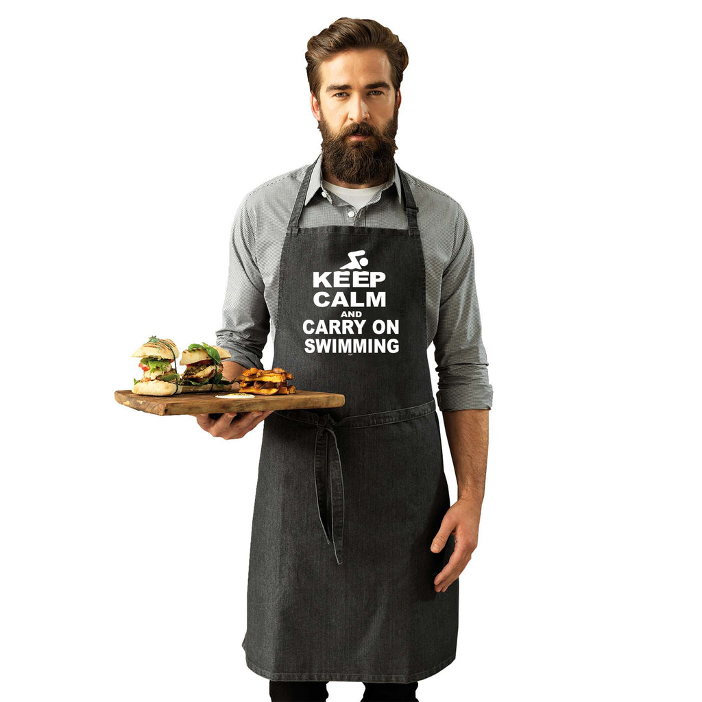 Keep Calm And Carry On Swimming - Funny Kitchen Apron