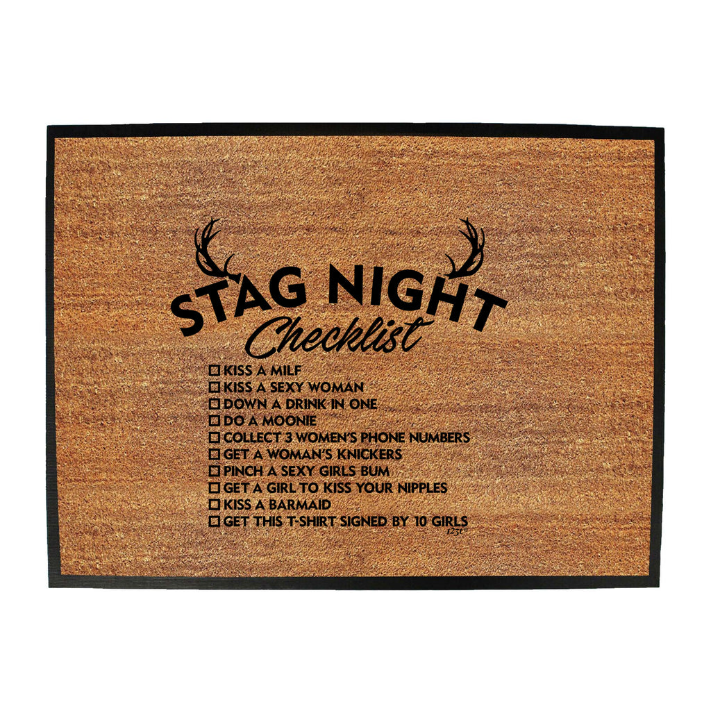 Stag Night Checklist Tshirt - Funny Novelty Doormat