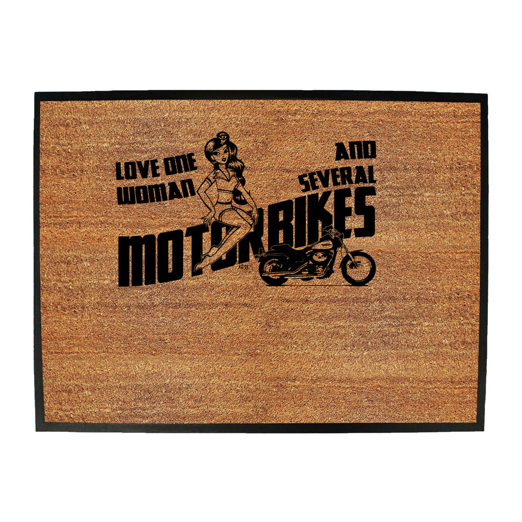 Love One Woman And Several Motorbikes White - Funny Novelty Doormat