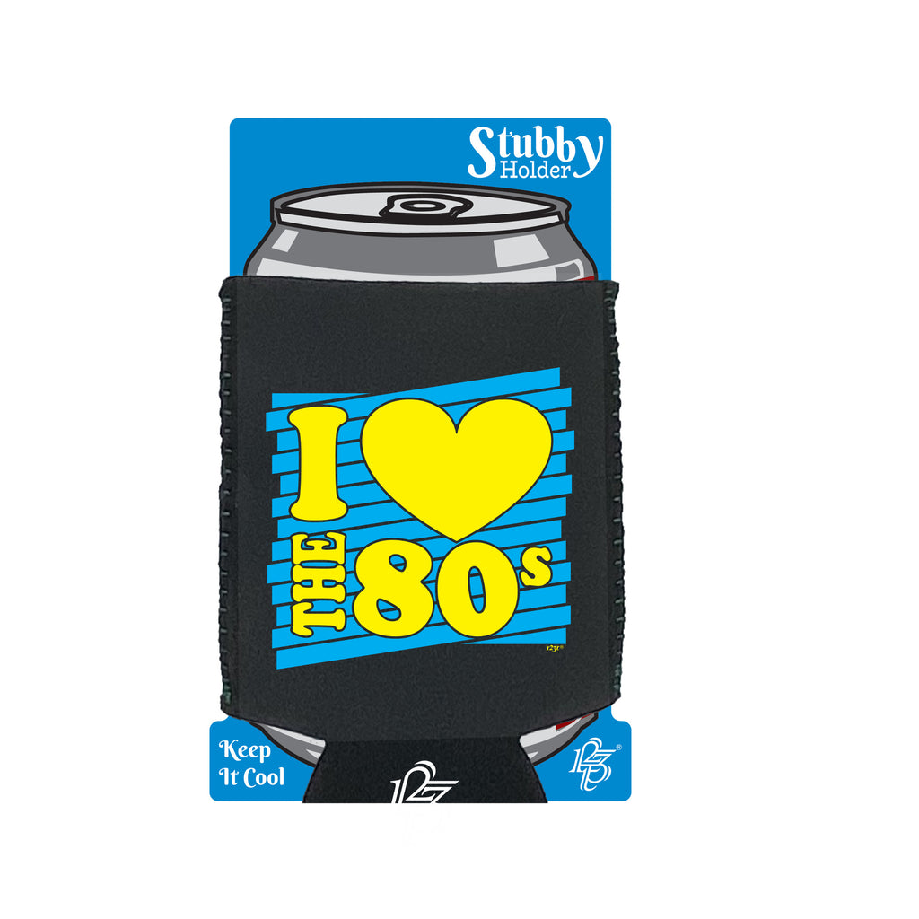 Love The 80S Yellow Blue - Funny Stubby Holder With Base