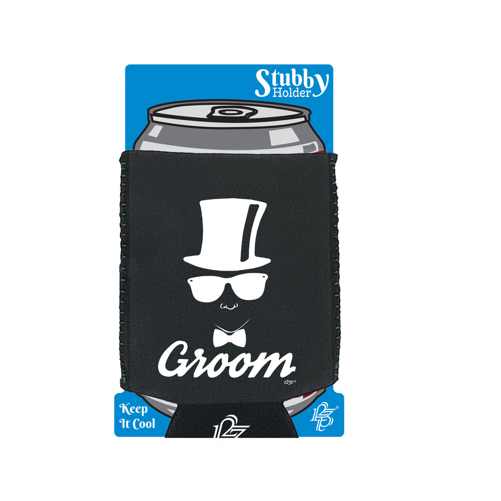 Groom Glasses Top Hat Married - Funny Stubby Holder With Base