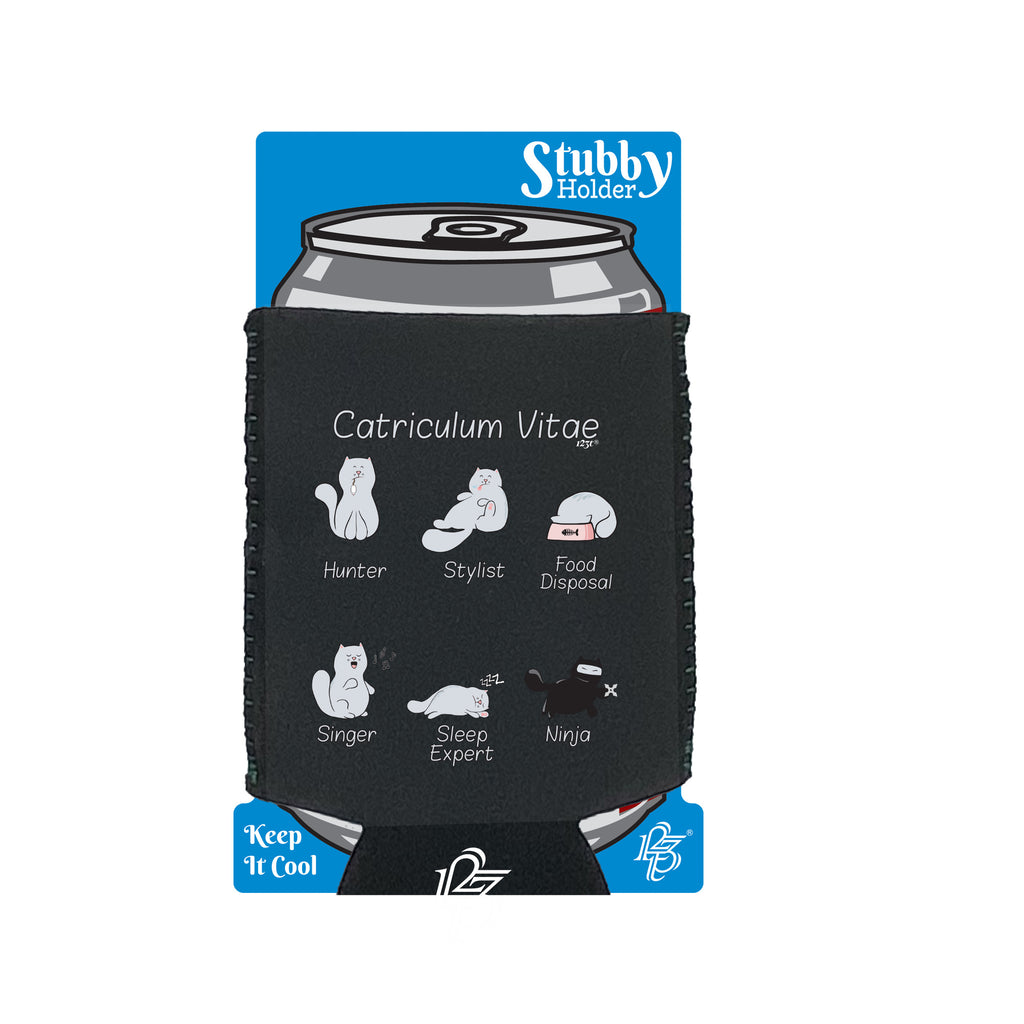 Catriculum Vitae Cat - Funny Stubby Holder With Base