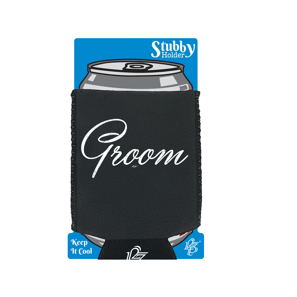 Groom Text Married - Funny Stubby Holder With Base