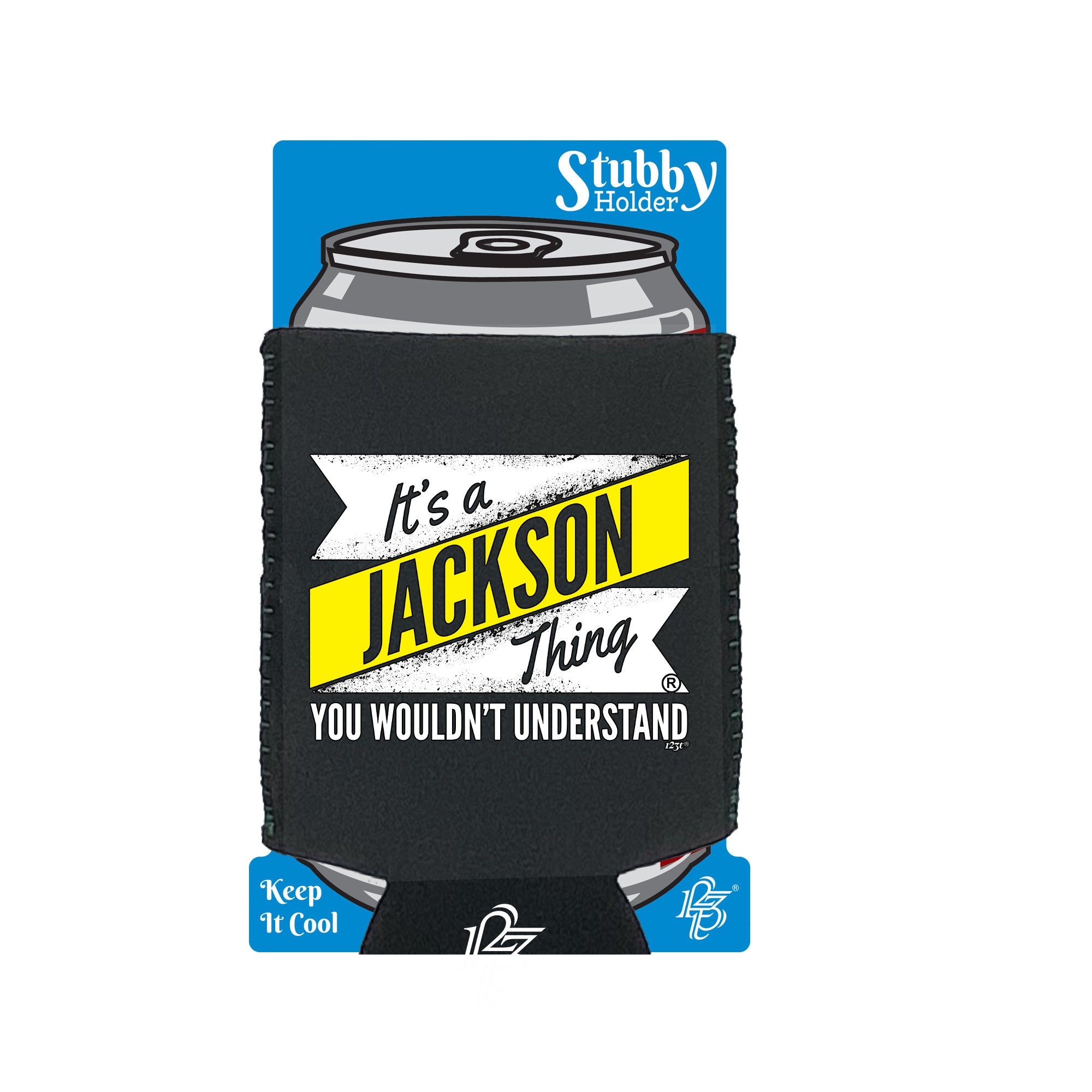 Jackson V2 Surname Thing - Funny Stubby Holder With Base