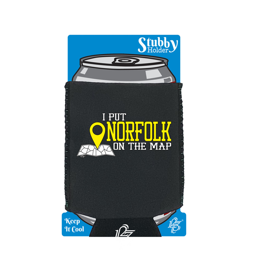 Put On The Map Norfolk - Funny Stubby Holder With Base
