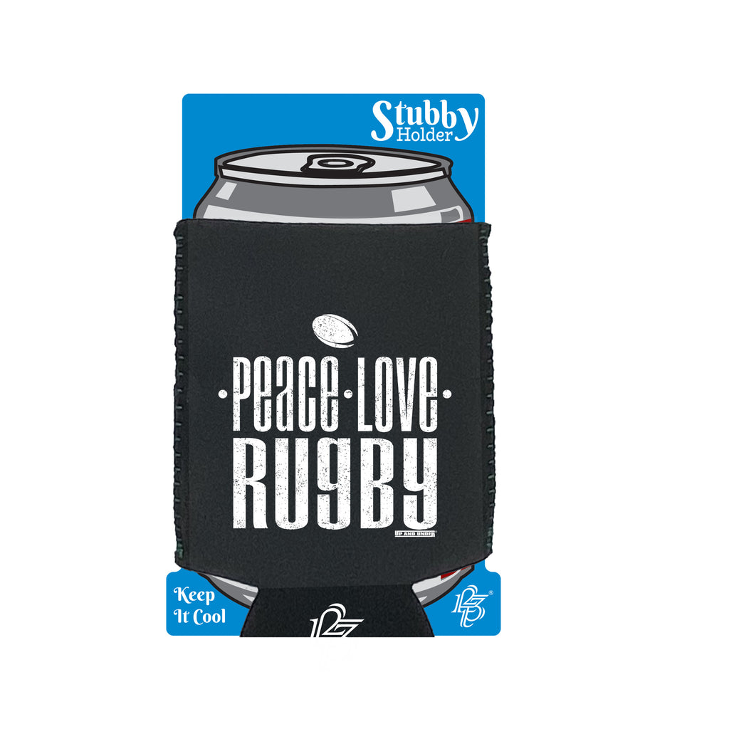 Uau Peace Love Rugby - Funny Stubby Holder With Base
