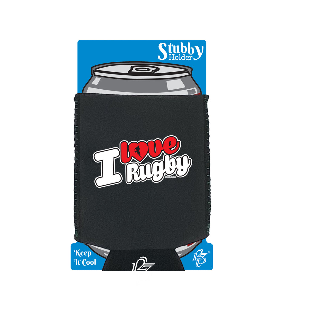 Uau I Love Rugby Stencil - Funny Stubby Holder With Base