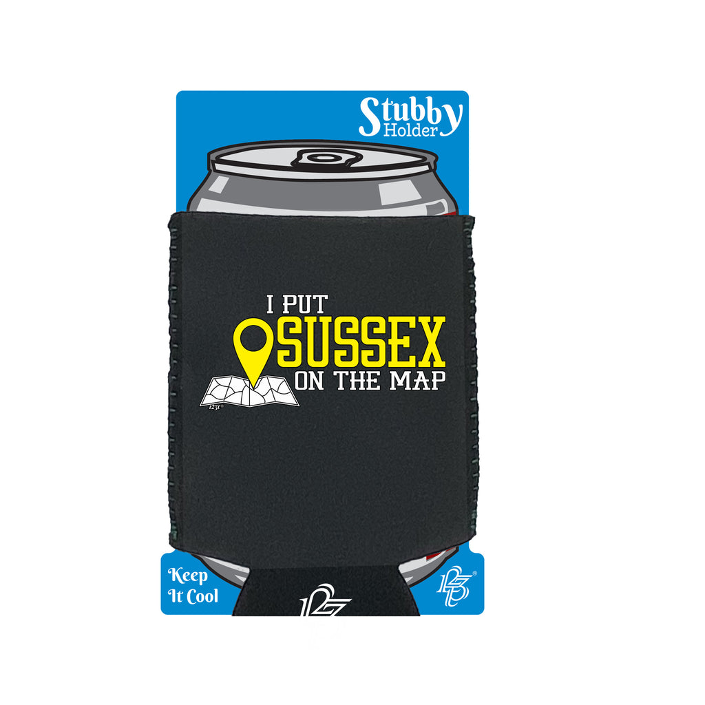 Put On The Map Sussex - Funny Stubby Holder With Base
