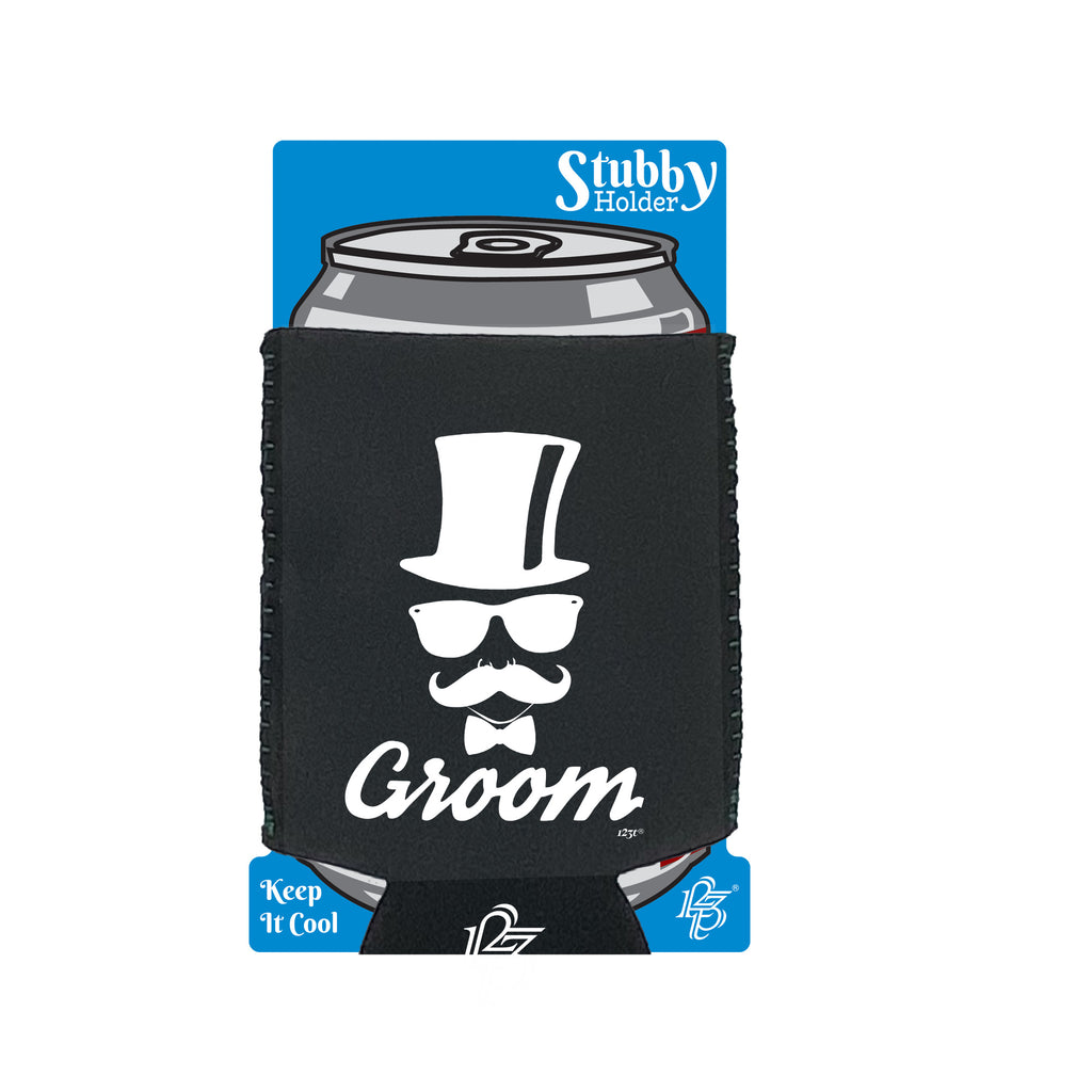 Groom Glasses Moustache Married - Funny Stubby Holder With Base
