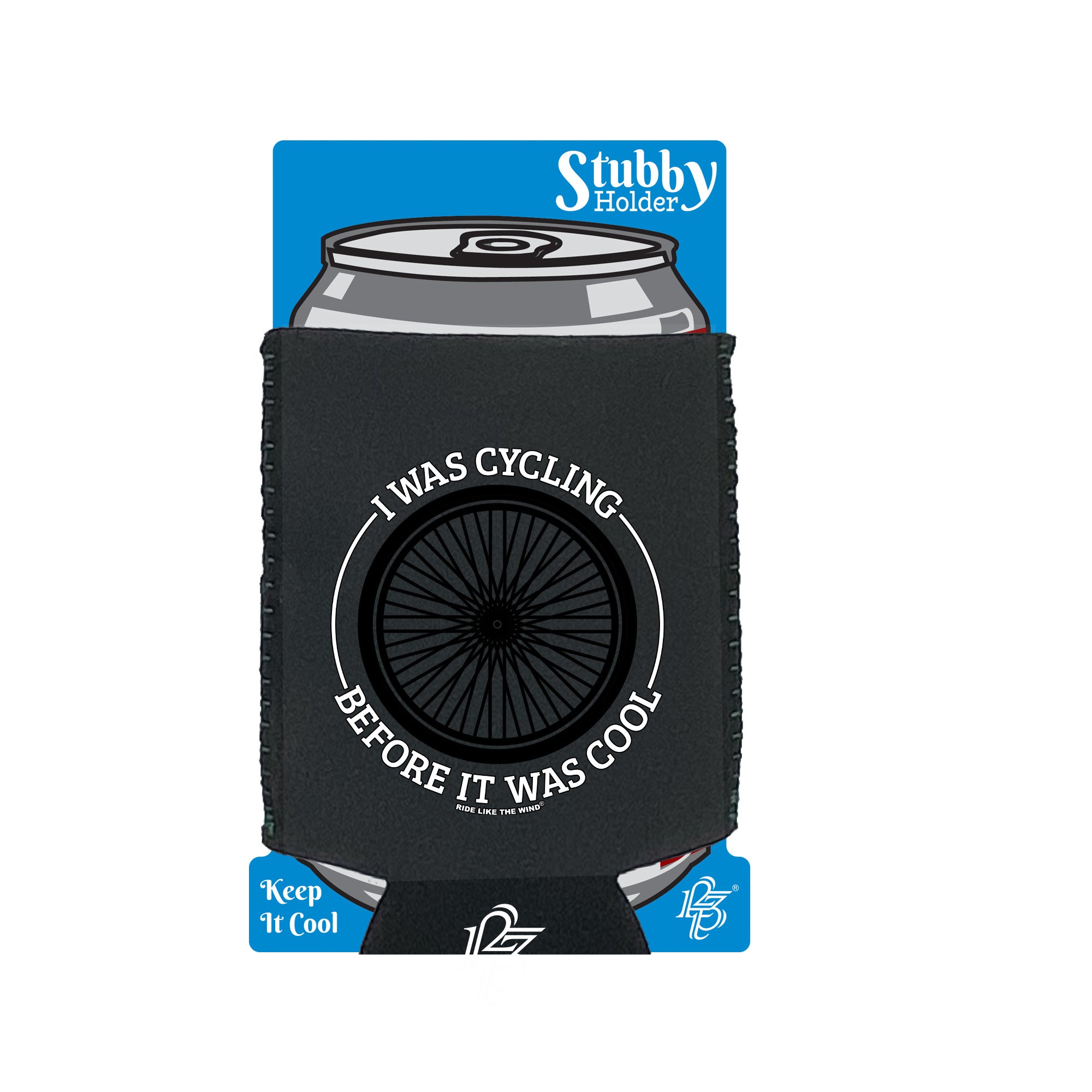 Rltw Wheel I Was Cycling Before It Was Cool - Funny Stubby Holder With Base