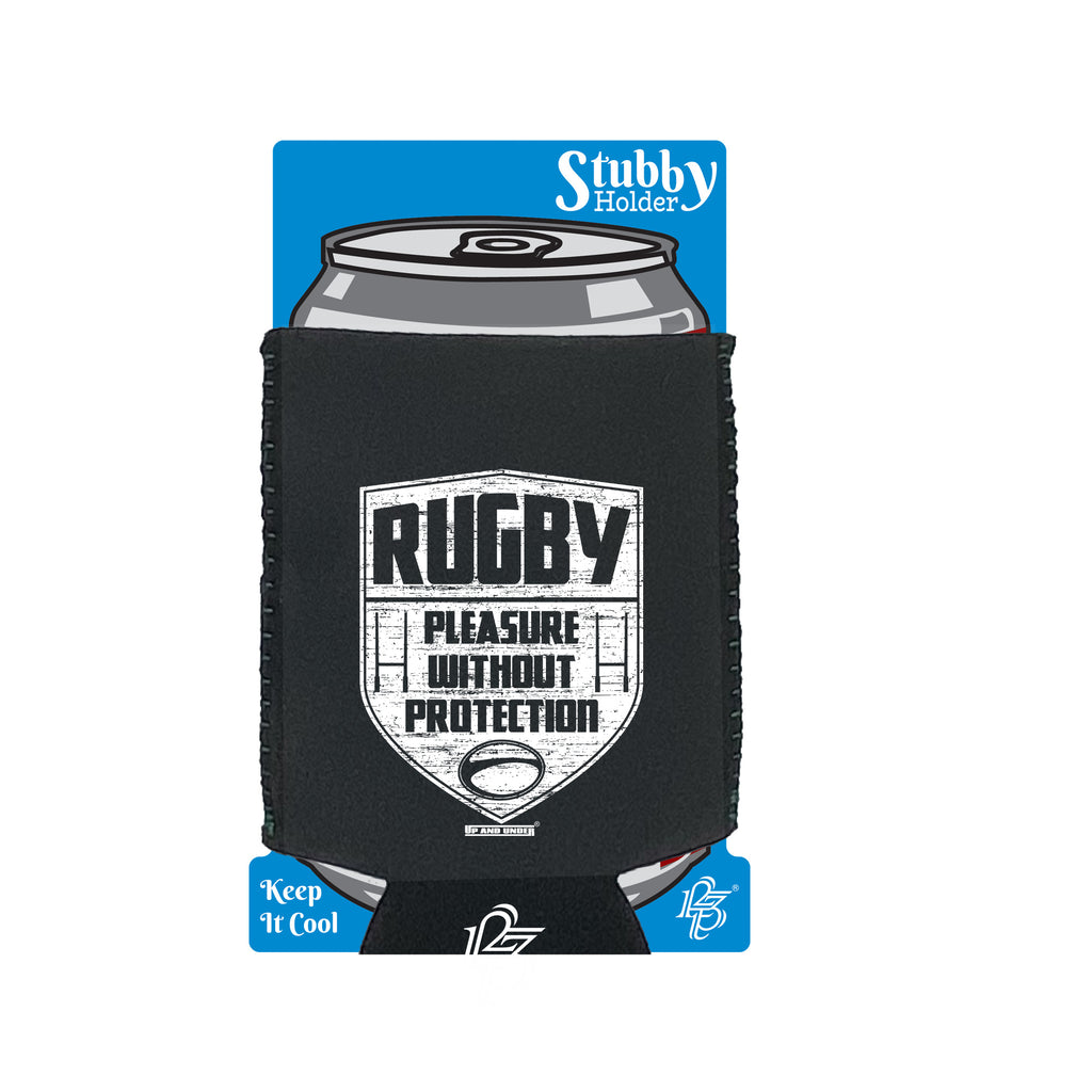 Uau Rugby Pleasure Without Protection - Funny Stubby Holder With Base