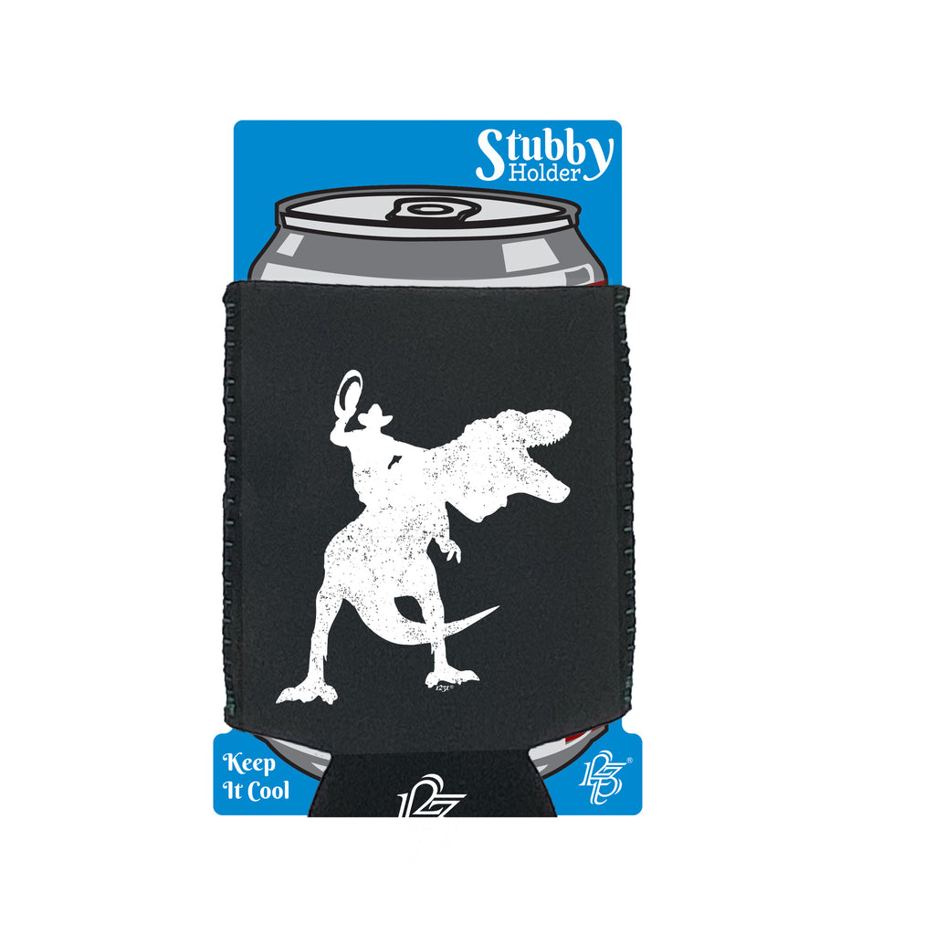Cowboy Riding T Rex Dinosaur - Funny Stubby Holder With Base