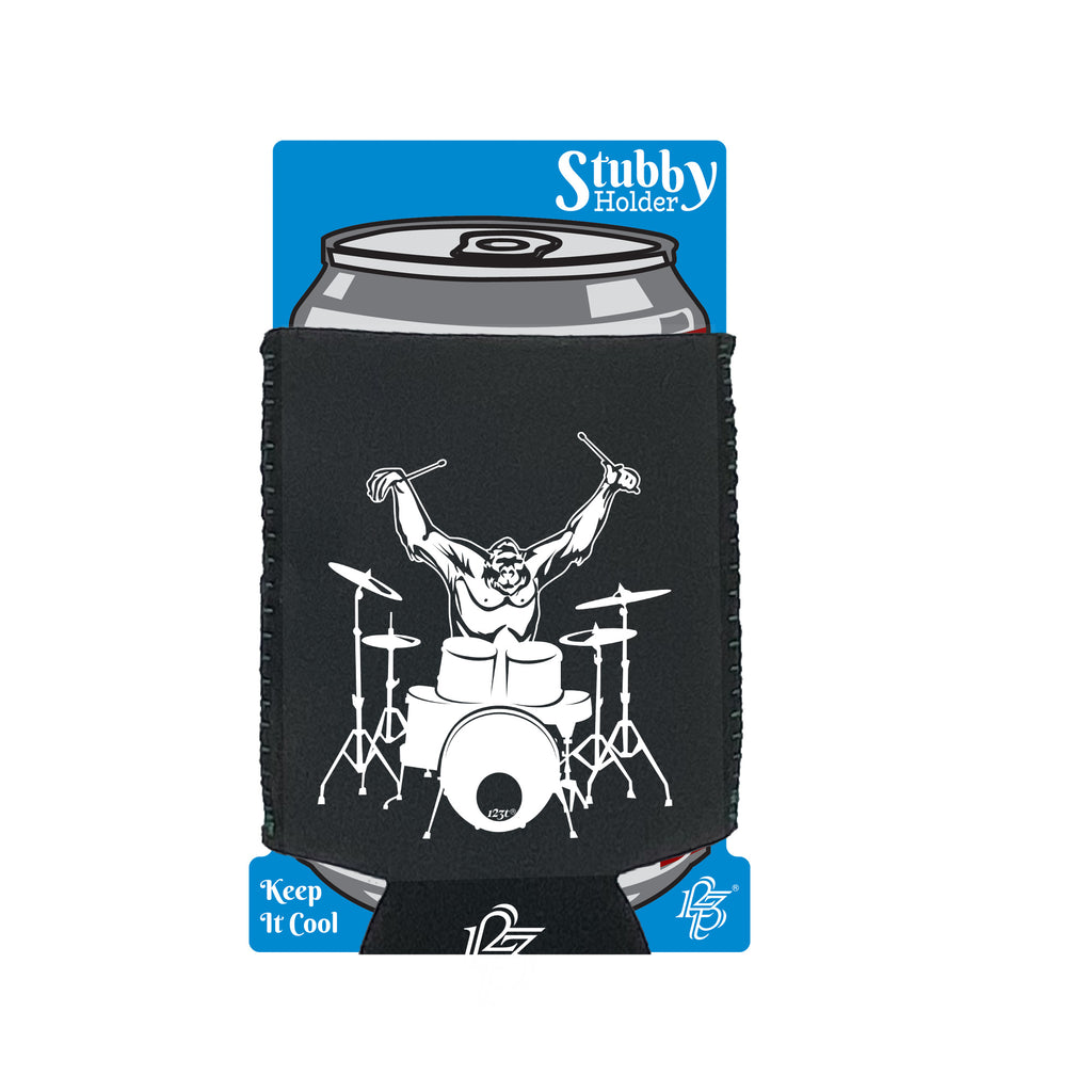 Gorilla Drummer Drums Music - Funny Stubby Holder With Base