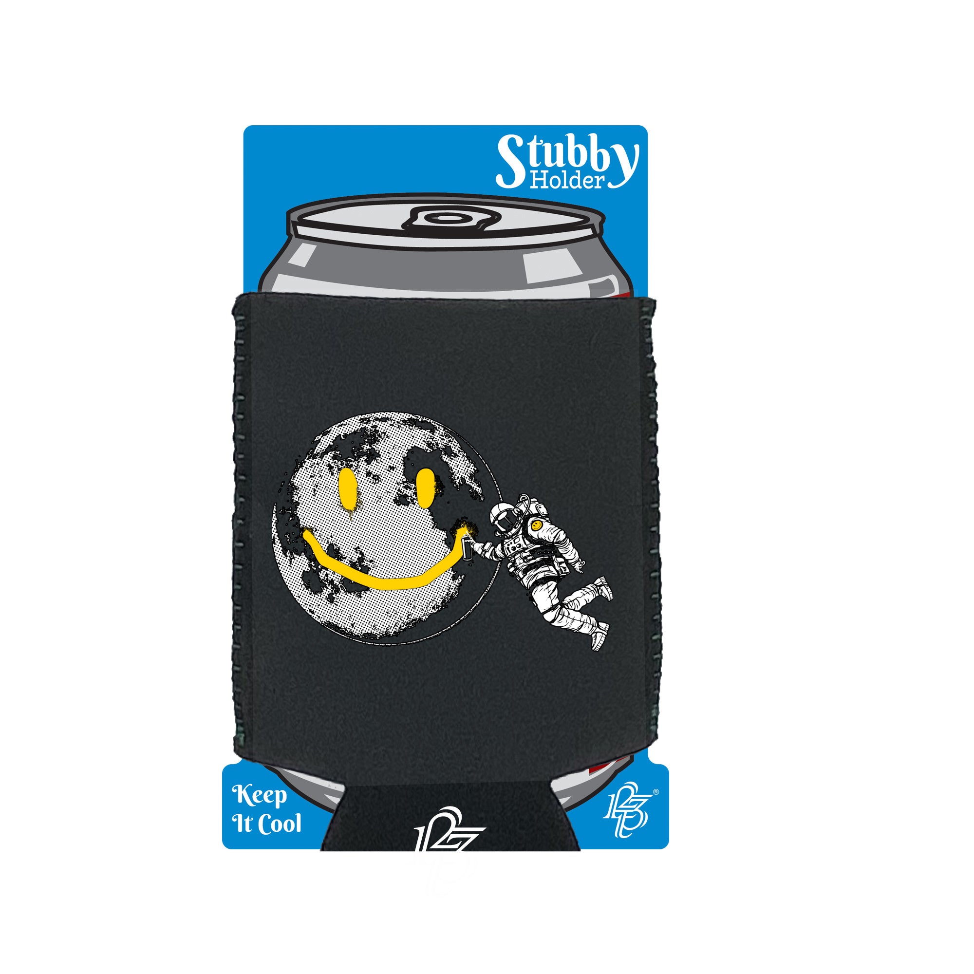 Austraunaught Smile Spray Paint Moon - Funny Stubby Holder With Base