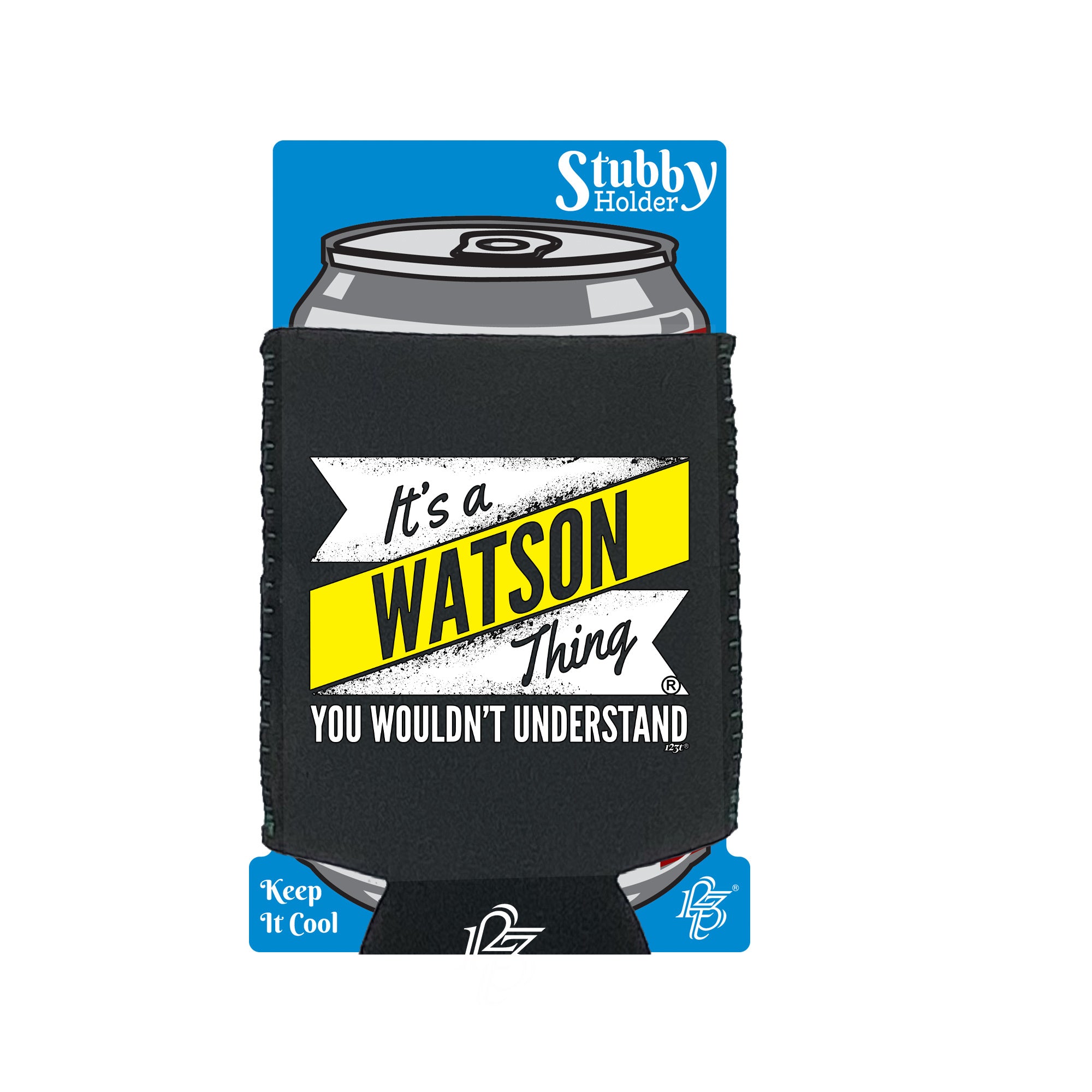 Watson V2 Surname Thing - Funny Stubby Holder With Base