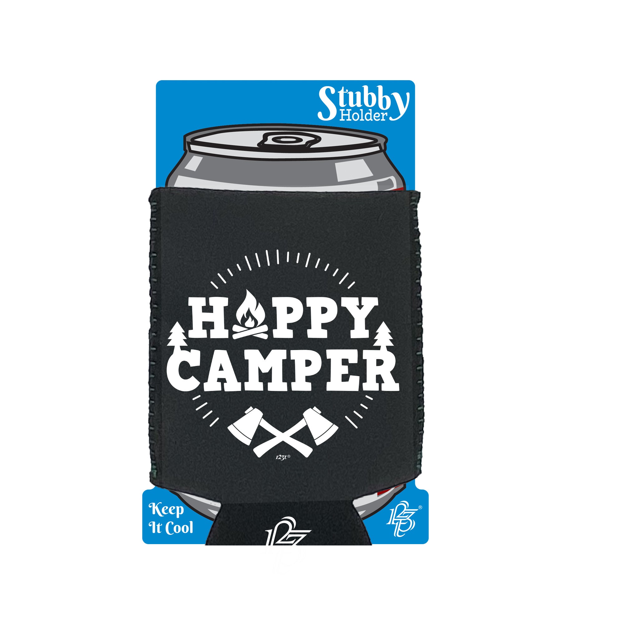 Happy Camper Camping - Funny Stubby Holder With Base