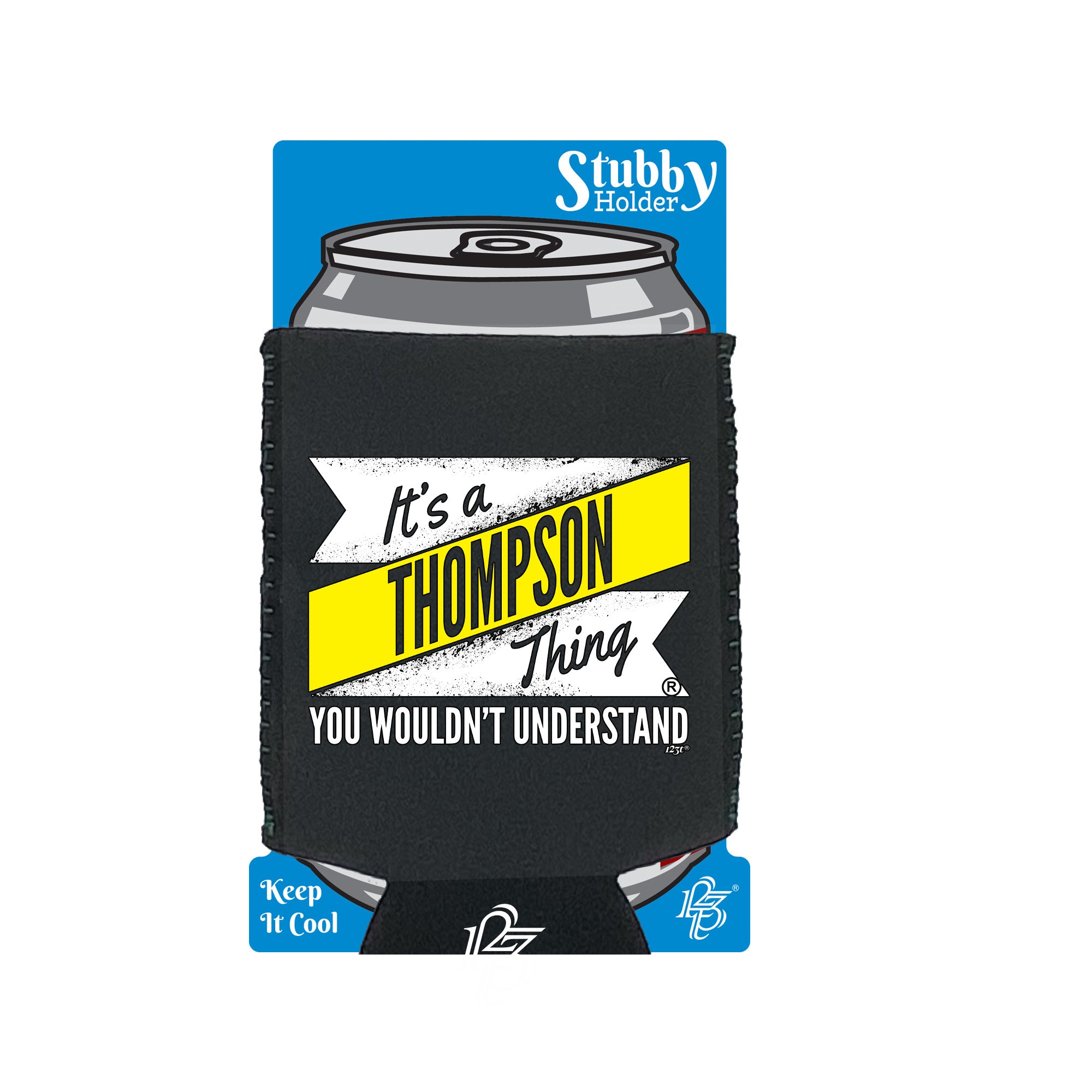 Thompson V2 Surname Thing - Funny Stubby Holder With Base