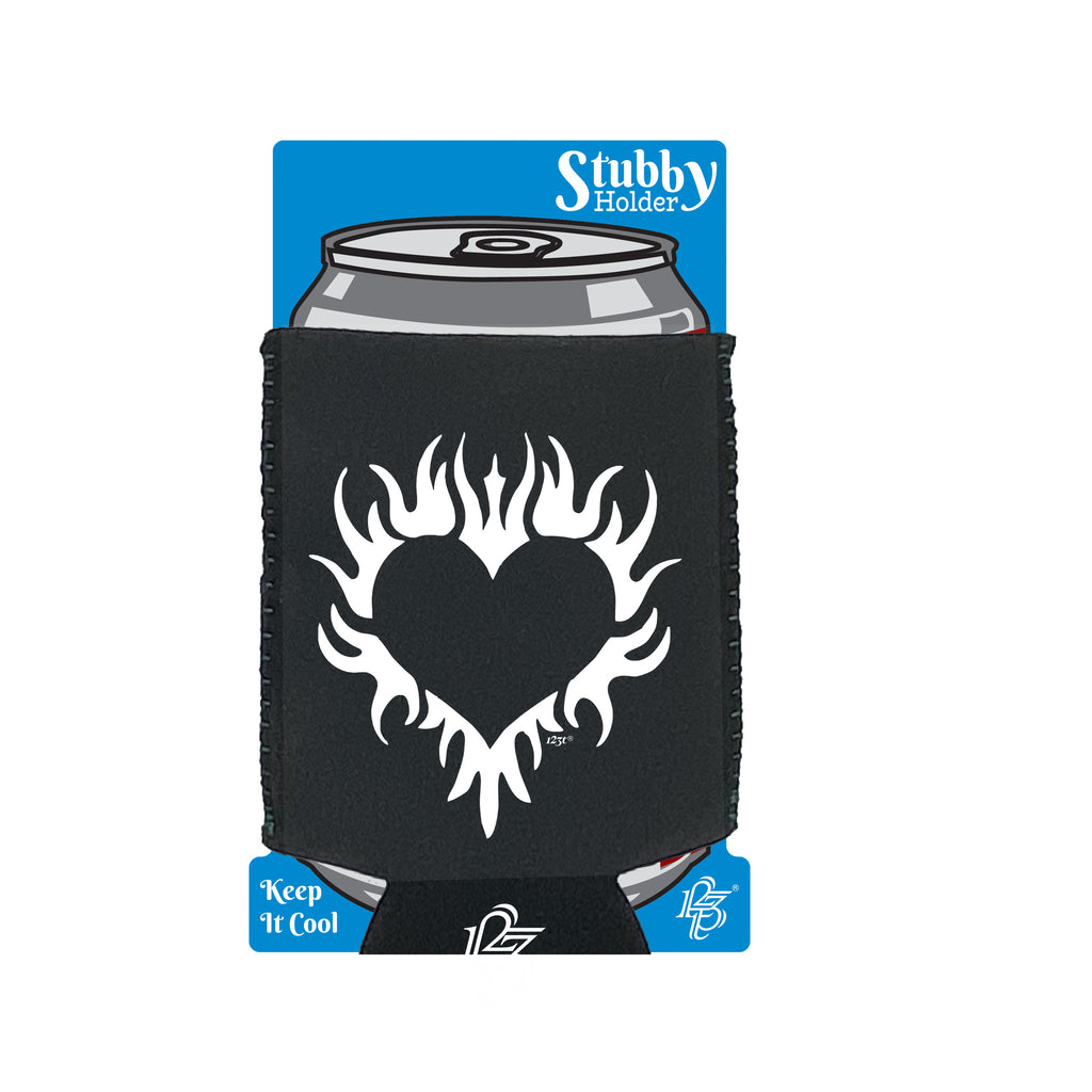 Flaming Heart - Funny Stubby Holder With Base