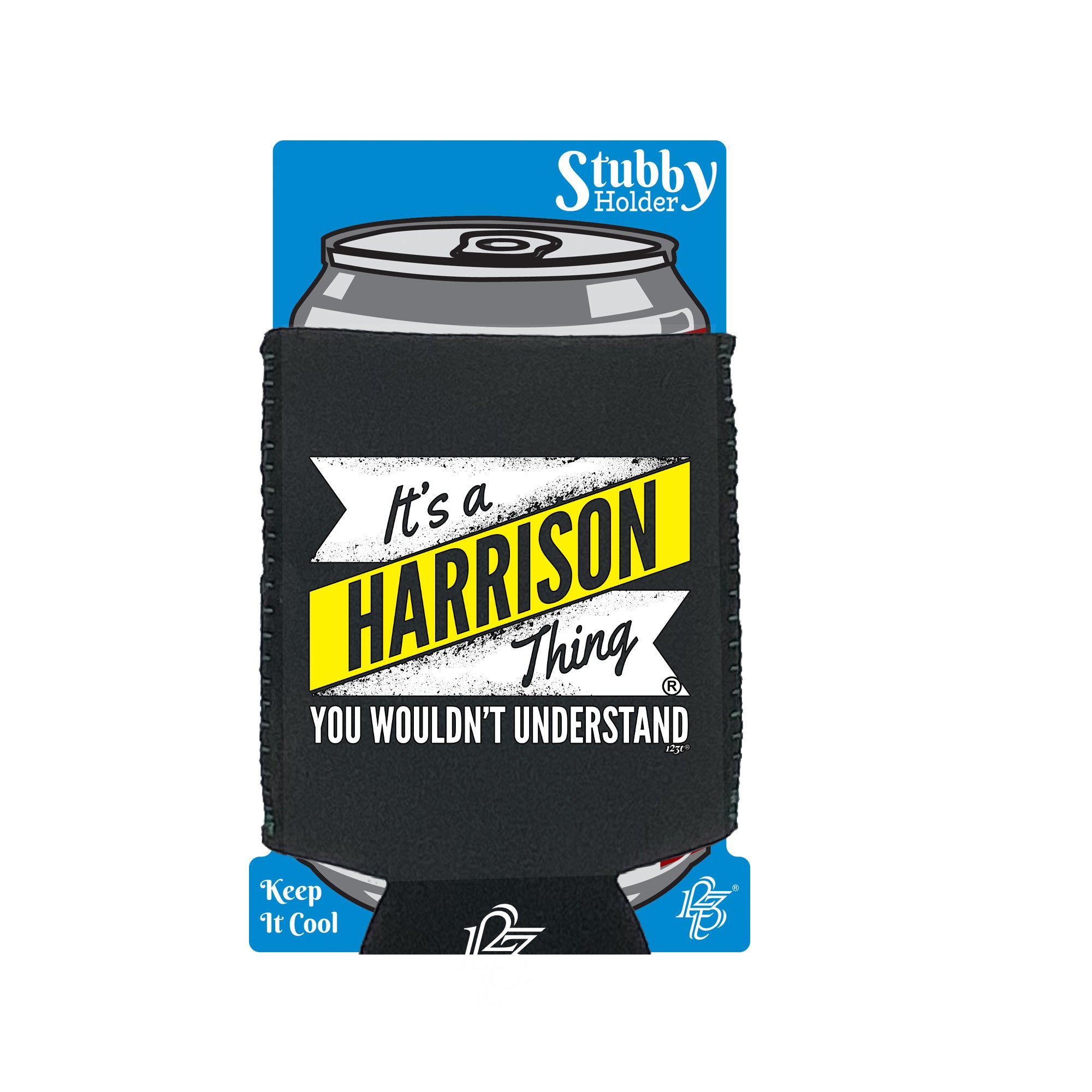 Harrison V2 Surname Thing - Funny Stubby Holder With Base