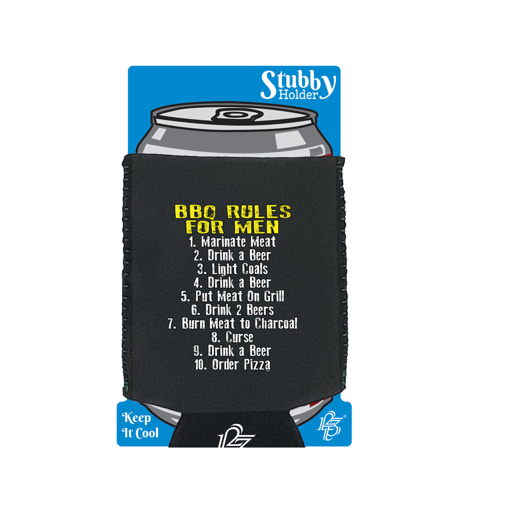 Bbq Barbeque Rules For Men - Funny Stubby Holder With Base
