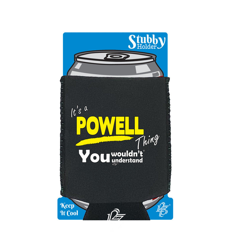 Powell V1 Surname Thing - Funny Stubby Holder With Base