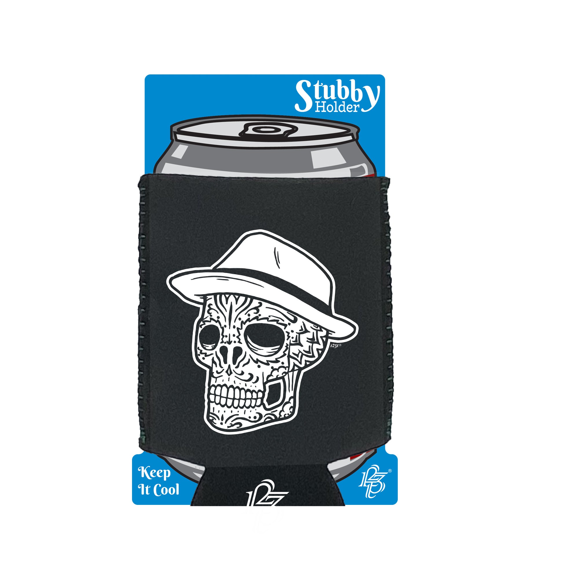 Fedora Candy Skull - Funny Stubby Holder With Base
