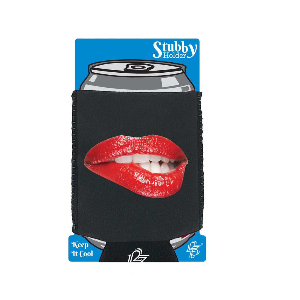 Biting Red Lips - Funny Stubby Holder With Base