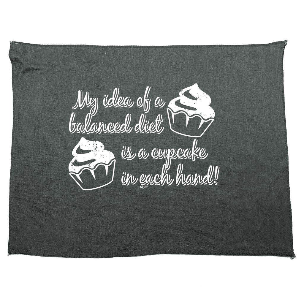 Balanced Diet Is A Cupcake Each Hand - Funny Novelty Gym Sports Microfiber Towel