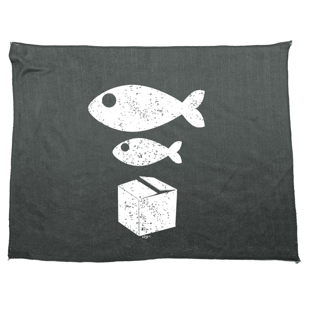 Rave Big Fish Little Fish Cardboard Box - Funny Novelty Gym Sports Microfiber Towel