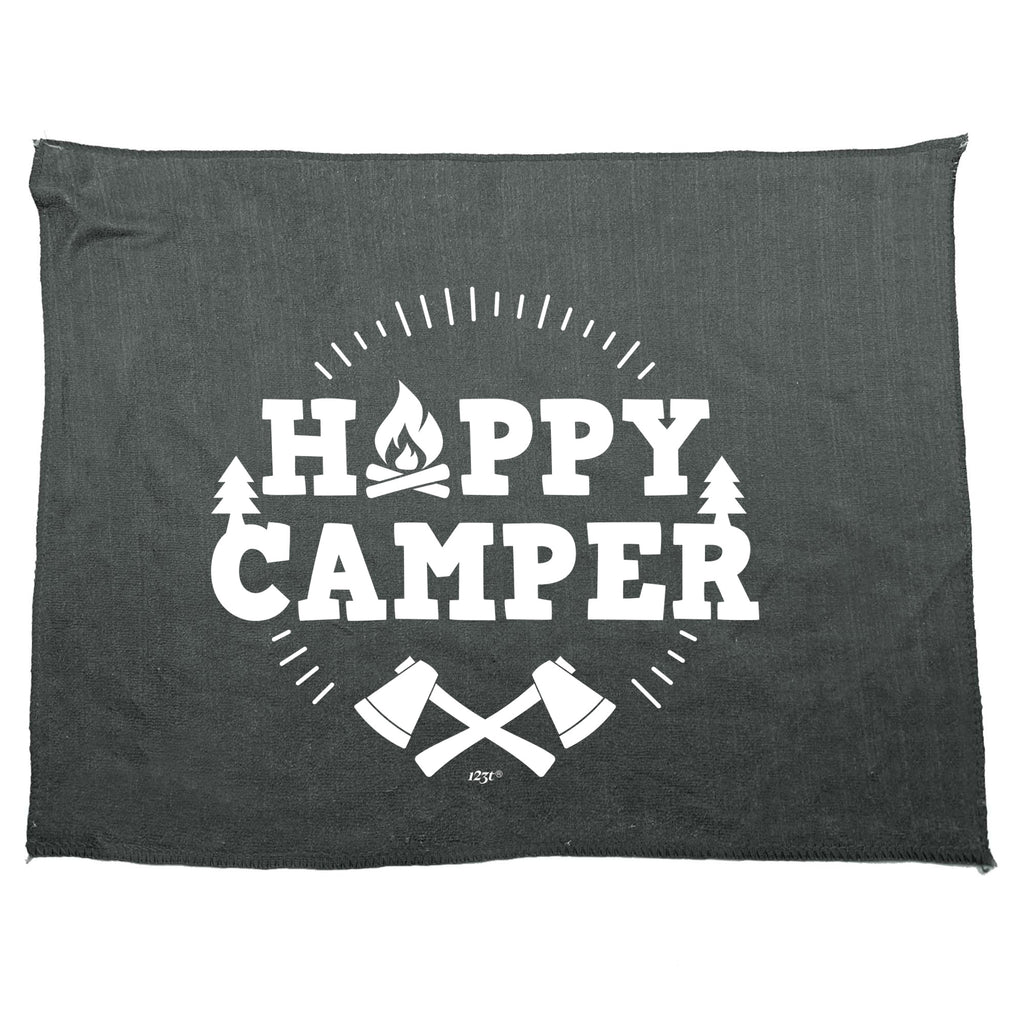 Happy Camper Camping - Funny Novelty Gym Sports Microfiber Towel