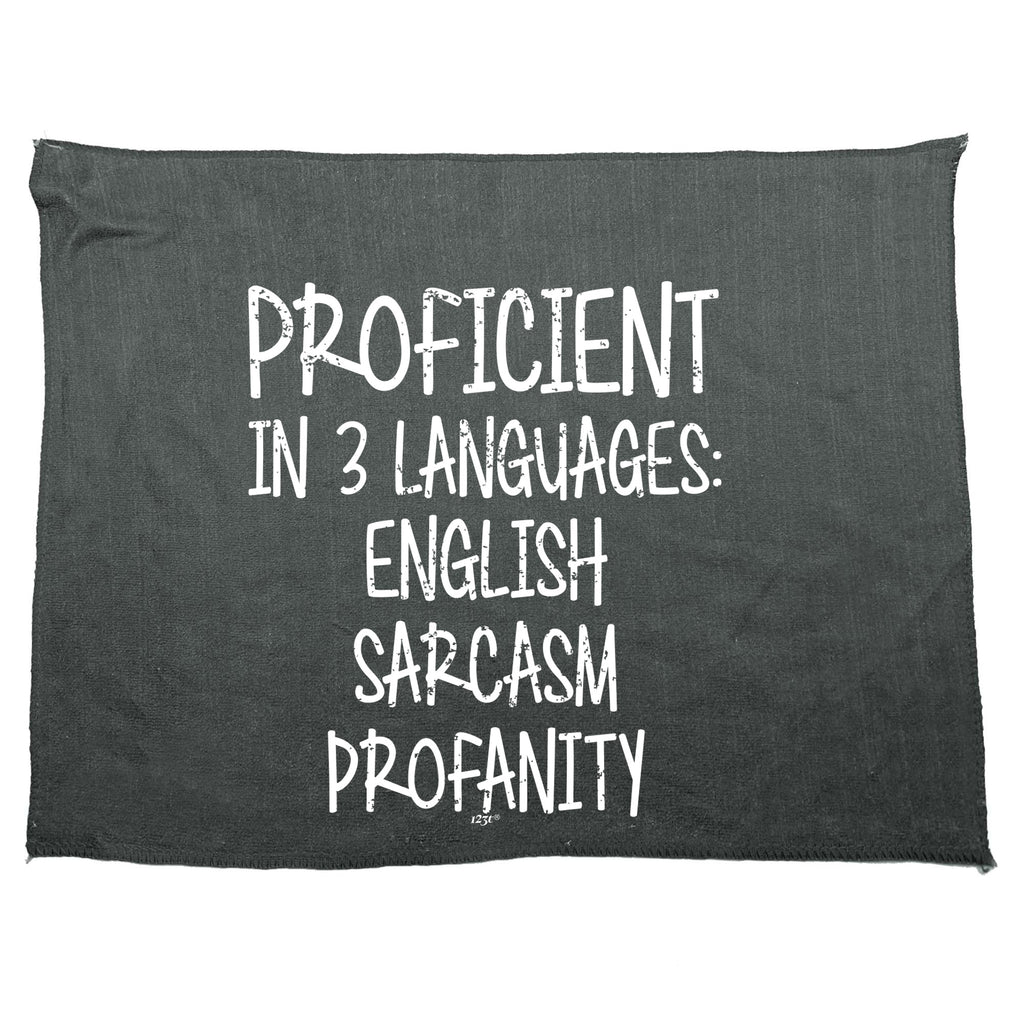 Proficient In 3 Languages English Sarcasm Profanity - Funny Novelty Gym Sports Microfiber Towel