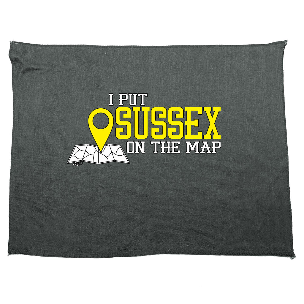 Put On The Map Sussex - Funny Novelty Gym Sports Microfiber Towel